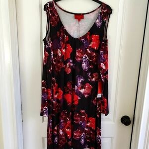 Jennifer Lopez Red and Purple Floral Long Sleeve Dress